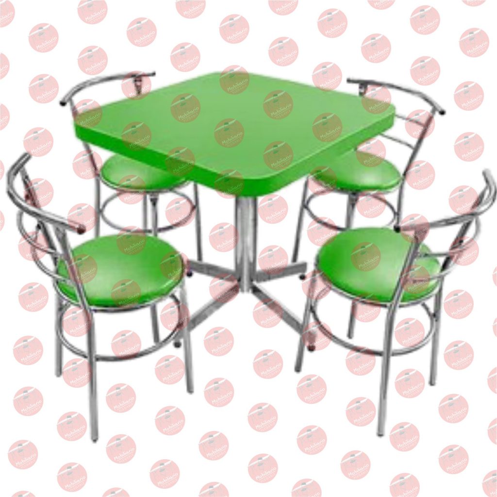 Juego de mesa para restaurante y silla chabely cromada 4